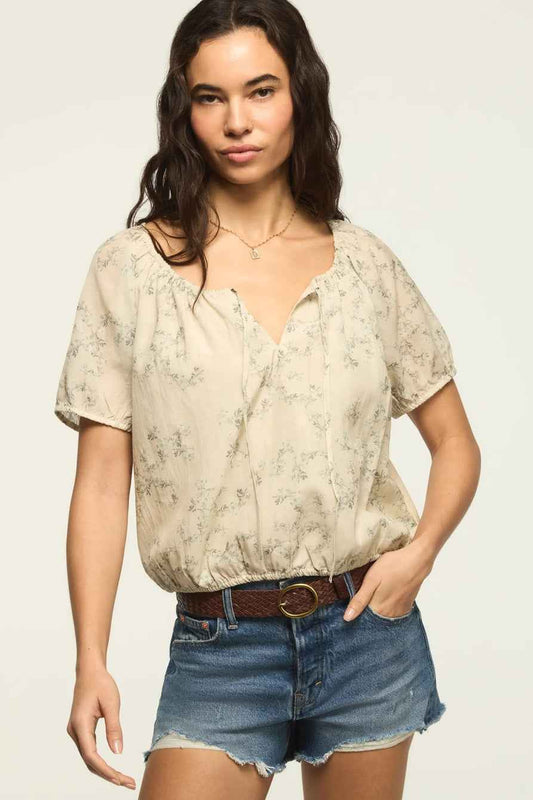[157946-340] WOMENS LUCKY BRAND SHORT SLEEVE BUBBLE TOP - GREEN FLORAL