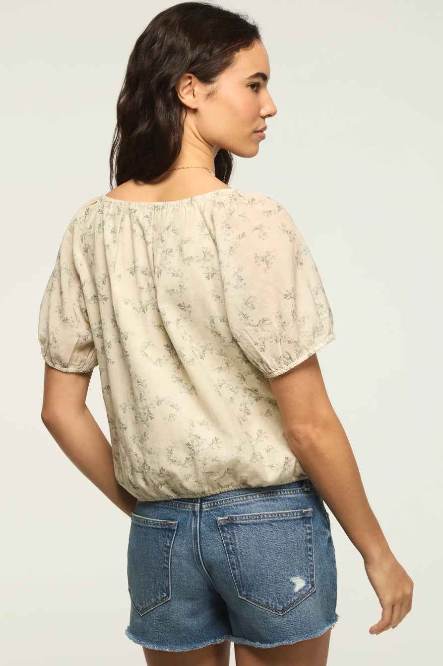 [157946-340] WOMENS LUCKY BRAND SHORT SLEEVE BUBBLE TOP - GREEN FLORAL