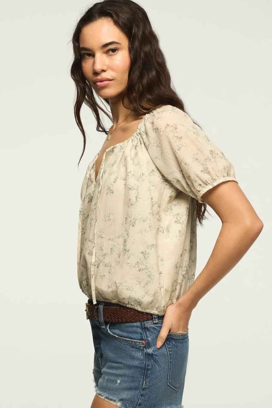 [157946-340] WOMENS LUCKY BRAND SHORT SLEEVE BUBBLE TOP - GREEN FLORAL