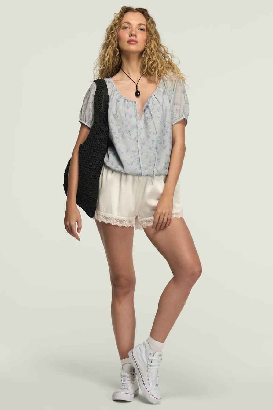 [157946-420] WOMENS LUCKY BRAND SHORT SLEEVE BUBBLE TOP - BLUE FLORAL