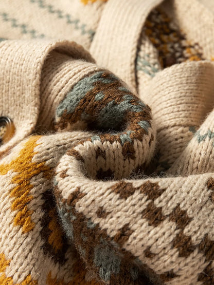 Western Pattern Knitted Button V Neck Cardigan Sweater