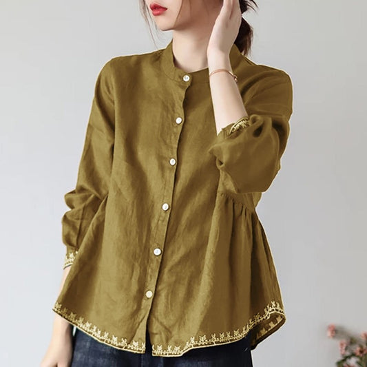 Solid Color Loose Fit Plus Size Stand Collar Shirt