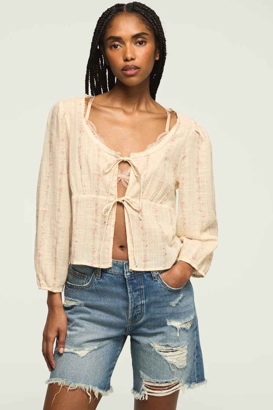 [162270-100] WOMENS LUCKY BRAND FESTIVAL CUTWORK FLYAWAY BLOUSE