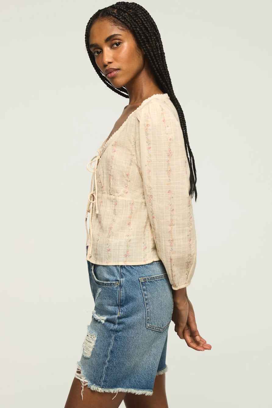 [162270-100] WOMENS LUCKY BRAND FESTIVAL CUTWORK FLYAWAY BLOUSE