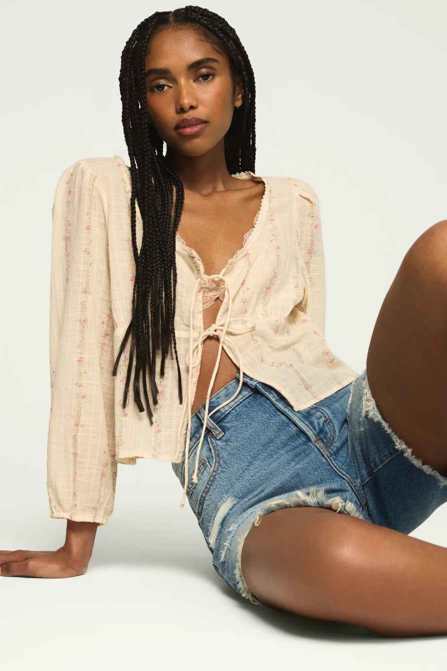 [162270-100] WOMENS LUCKY BRAND FESTIVAL CUTWORK FLYAWAY BLOUSE
