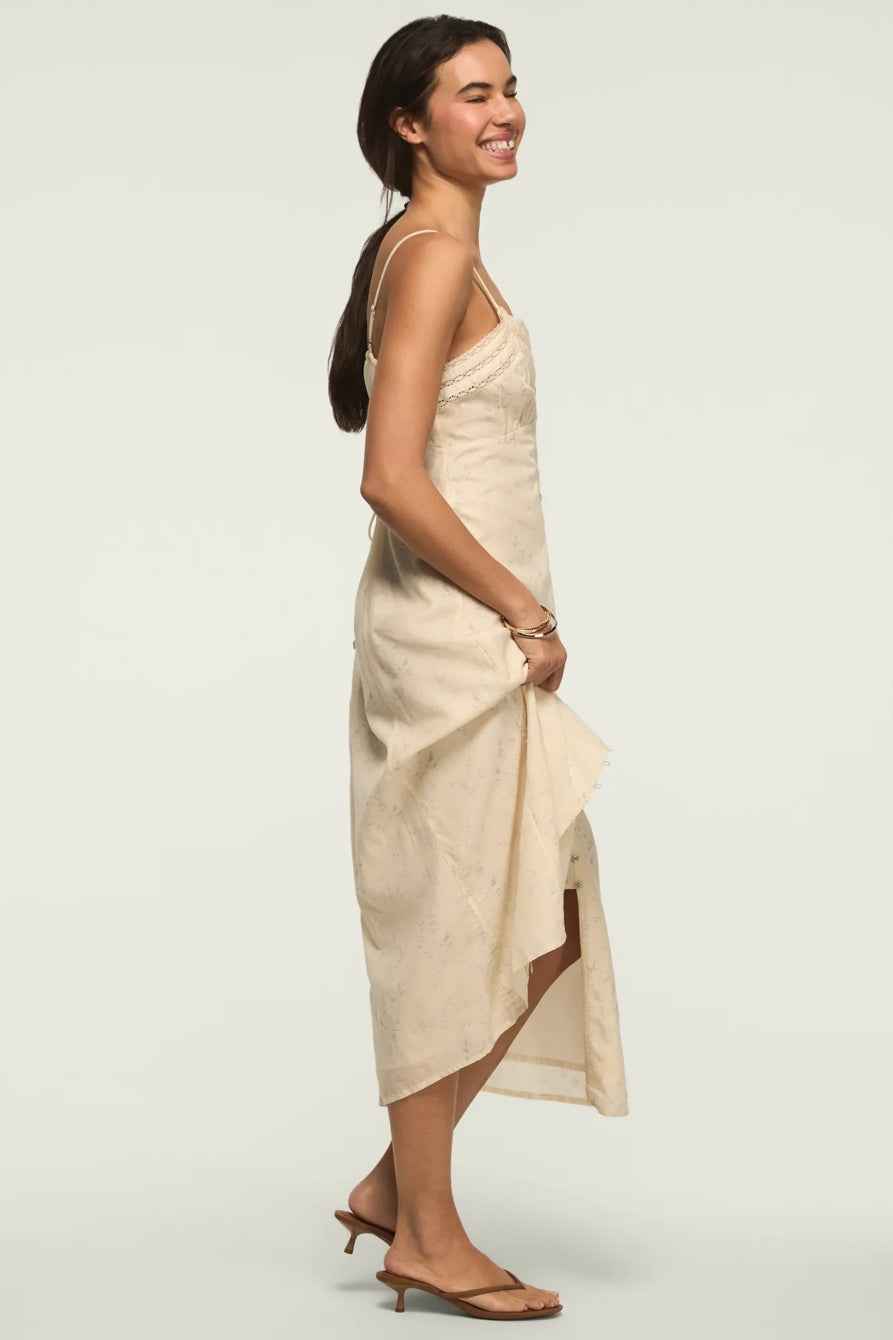 [162484-100] WOMENS LUCKY BRAND FESTIVAL LACE TRIMMED SLIP DRESS - CREAM MULTI