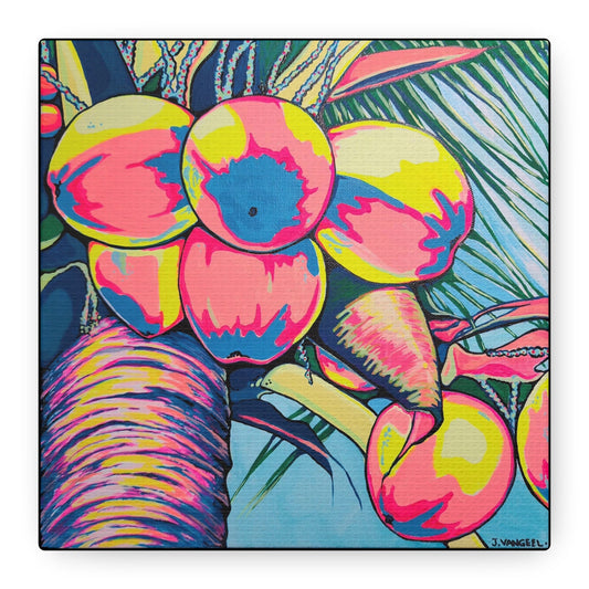 Neon Coconuts Canvas Print, Original Artist Design, Home Decor Wall Art