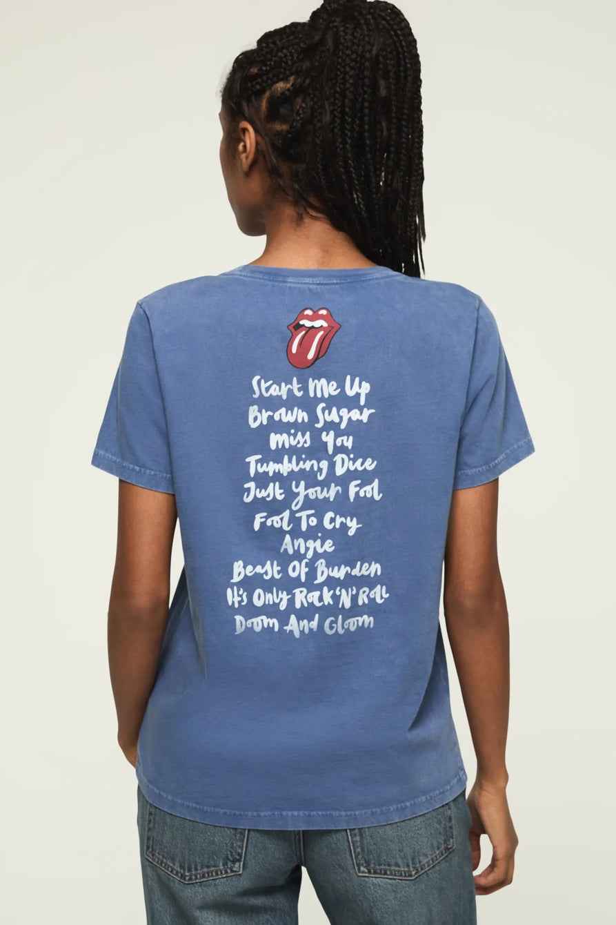 [163121-410] WOMENS LUCKY BRAND ROLLING STONES PATCH CLASSIC CREW - TRUE NAVY