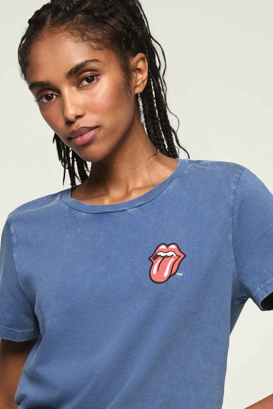 [163121-410] WOMENS LUCKY BRAND ROLLING STONES PATCH CLASSIC CREW - TRUE NAVY