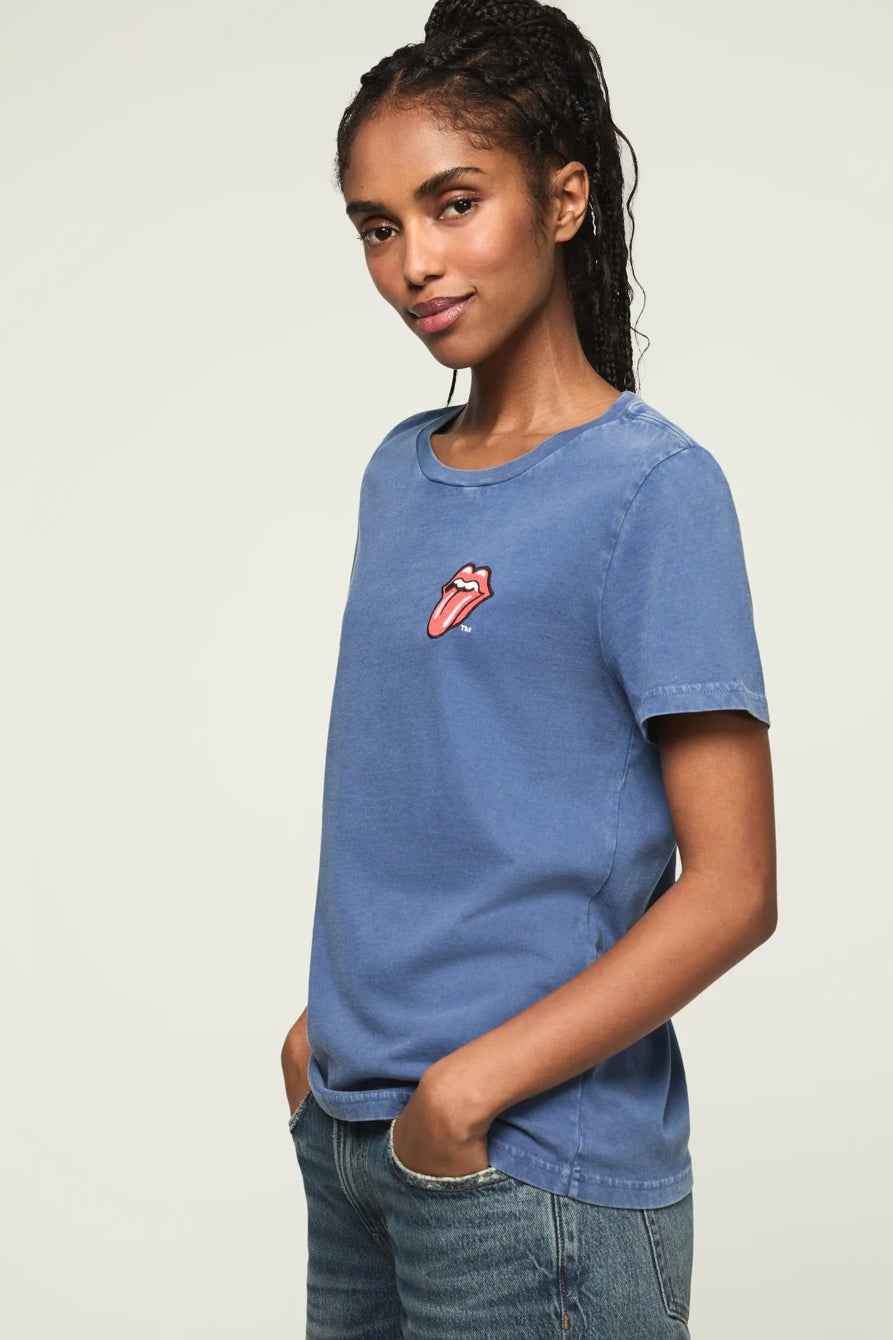 [163121-410] WOMENS LUCKY BRAND ROLLING STONES PATCH CLASSIC CREW - TRUE NAVY