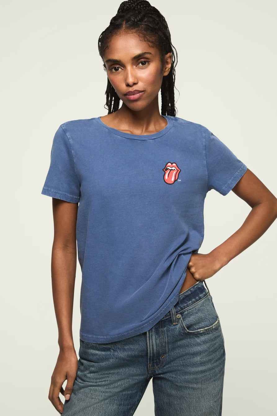 [163121-410] WOMENS LUCKY BRAND ROLLING STONES PATCH CLASSIC CREW - TRUE NAVY