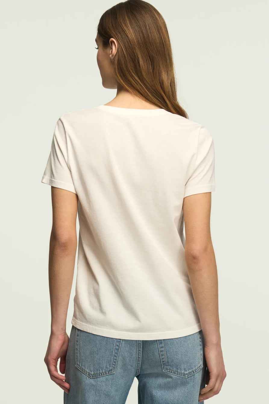 [163123-110] WOMENS LUCKY BRAND FLORAL ORNATE FRAME CLASSIC CREW - BRIGHT WHITE