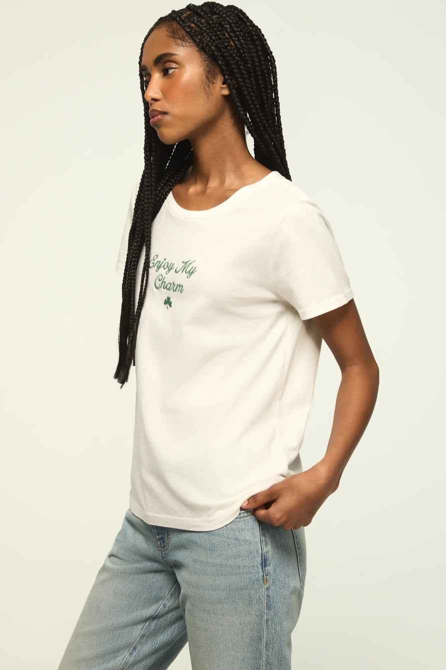 [163140-100] WOMENS LUCKY BRAND ENJOY MY CHARM CLASSIC CREW - GARDENIA