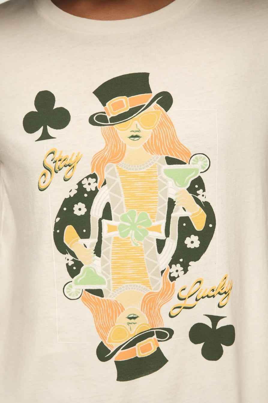 [163141-100] WOMENS LUCKY BRAND STAY LUCKY CARD CLASSIC CREW - GARDENIA