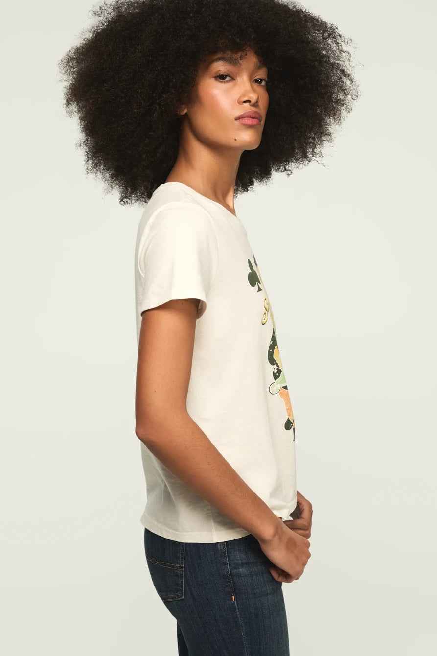 [163141-100] WOMENS LUCKY BRAND STAY LUCKY CARD CLASSIC CREW - GARDENIA