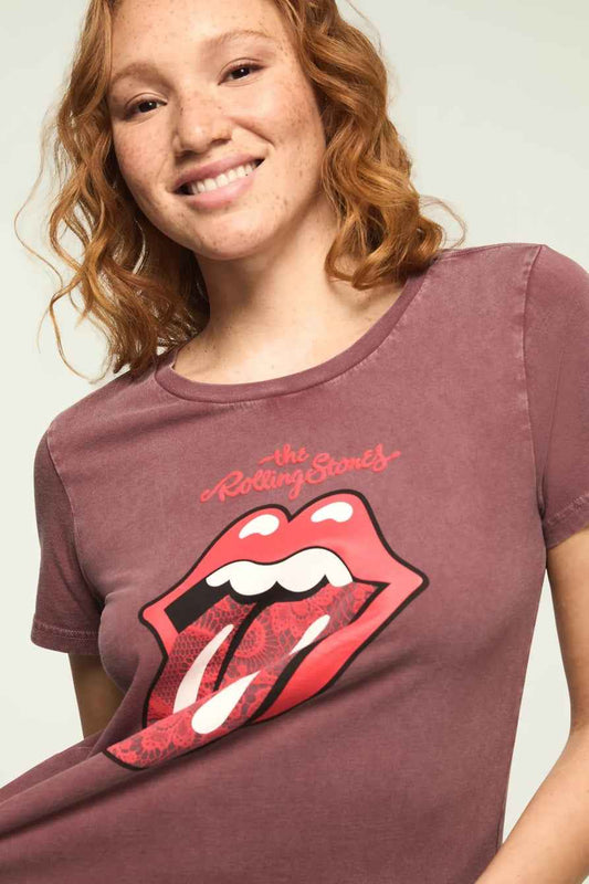 [163156-600] WOMENS LUCKY BRAND ROLLING STONES LACE LIPS CLASSIC CREW