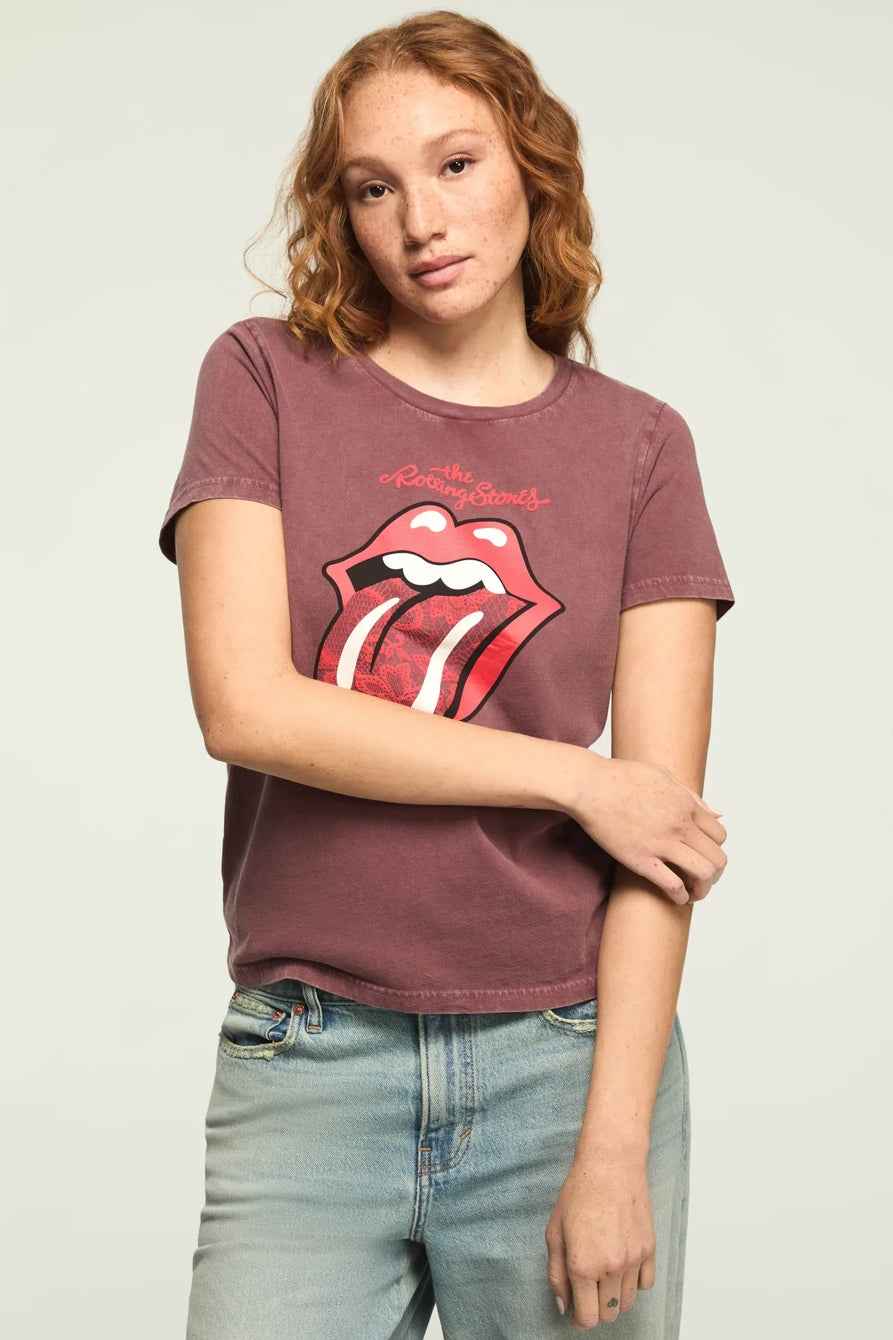 [163156-600] WOMENS LUCKY BRAND ROLLING STONES LACE LIPS CLASSIC CREW