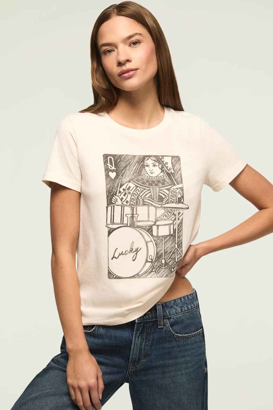 [163158-100] WOMENS LUCKY BRAND DRUMMER QUEEN CLASSIC CREW - VANILLA CREAM