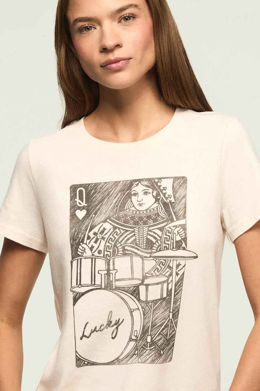 [163158-100] WOMENS LUCKY BRAND DRUMMER QUEEN CLASSIC CREW - VANILLA CREAM