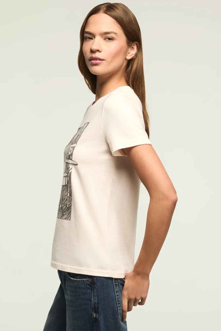 [163158-100] WOMENS LUCKY BRAND DRUMMER QUEEN CLASSIC CREW - VANILLA CREAM