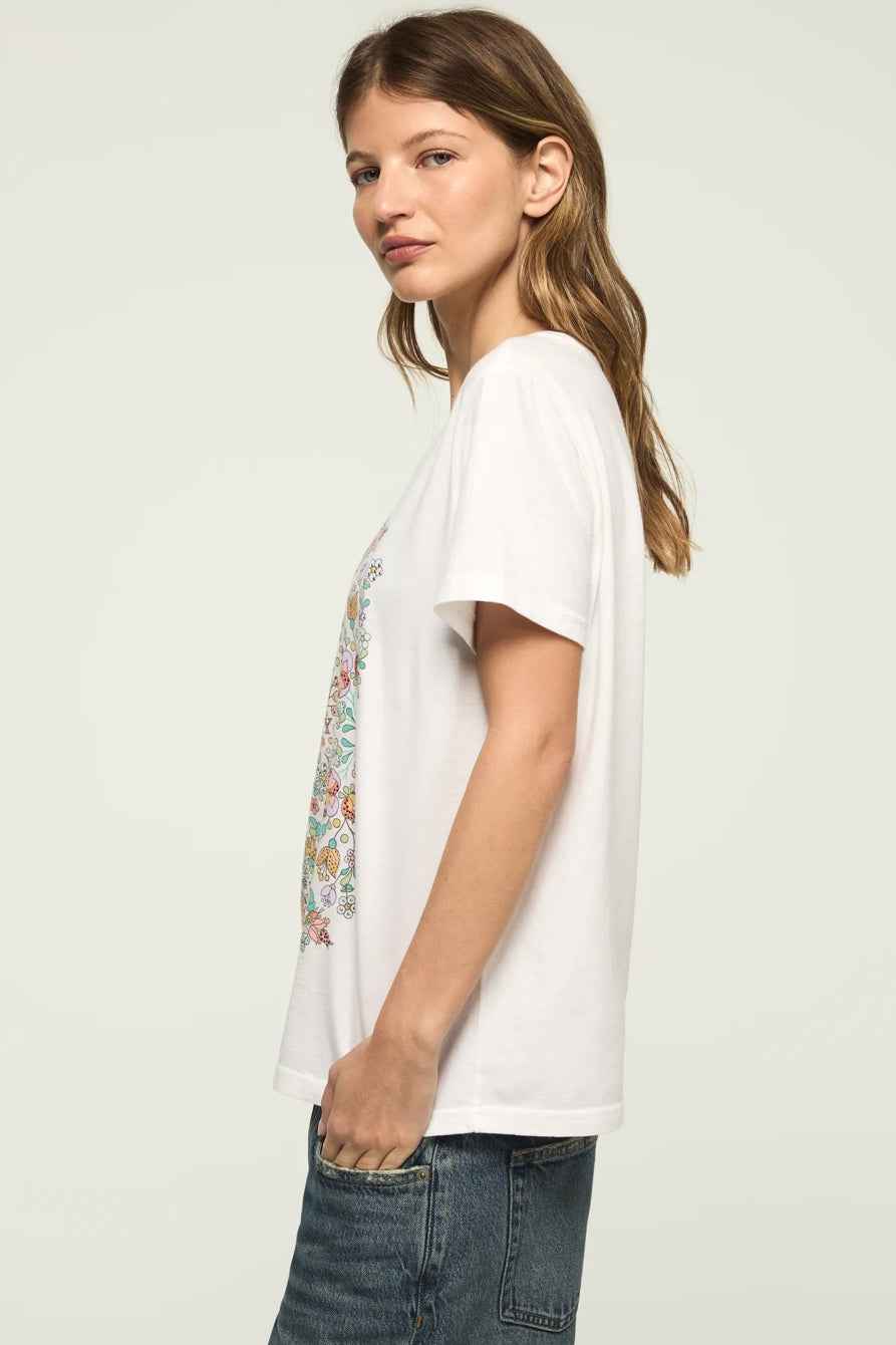 [163160-110] WOMENS LUCKY BRAND FLORAL POSTER EMBELLISHED CLASSIC CREW