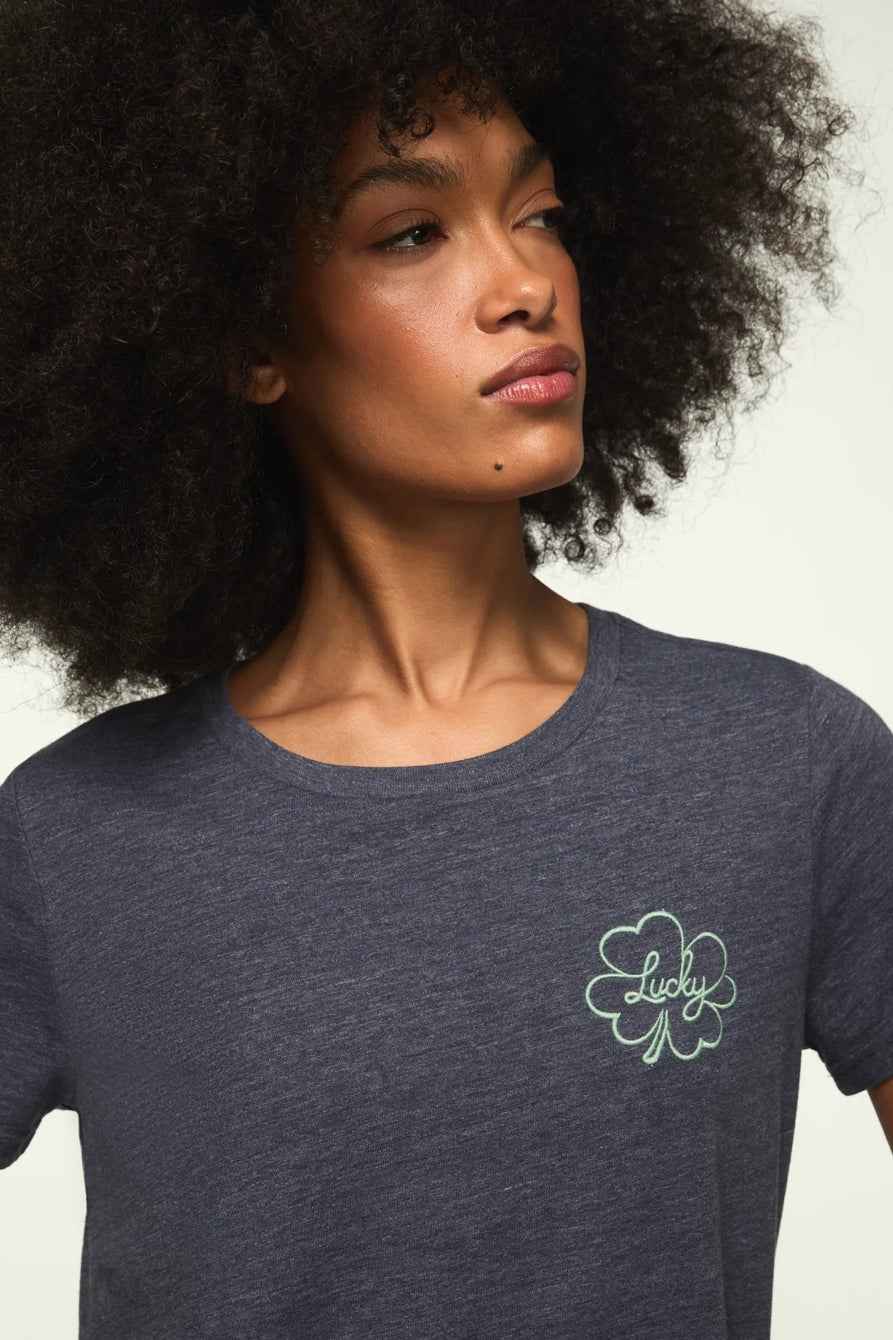 [163209-010] WOMENS LUCKY BRAND LUCKY CLOVER CLASSIC CREW - ODYSSEY GRAY