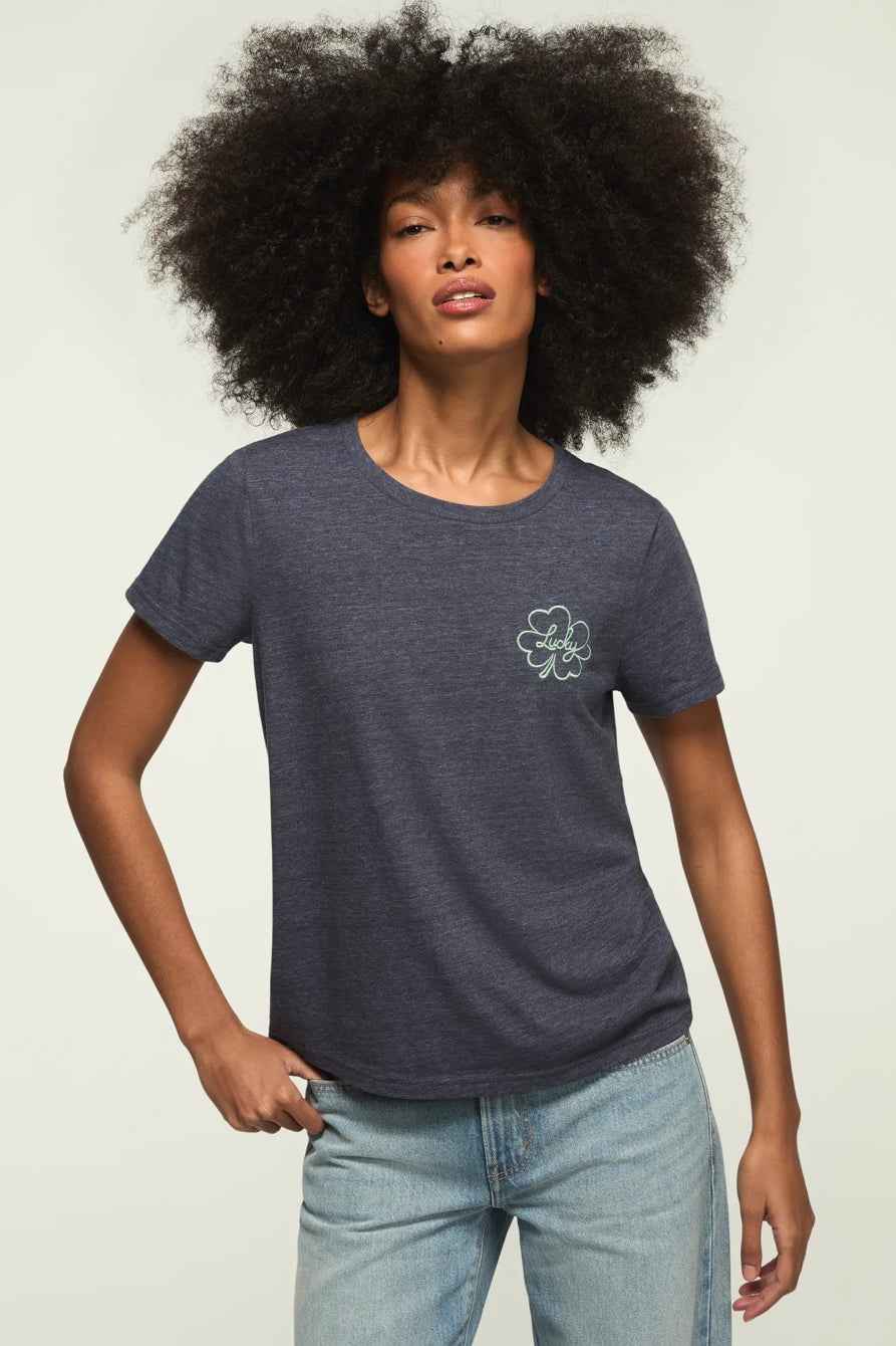 [163209-010] WOMENS LUCKY BRAND LUCKY CLOVER CLASSIC CREW - ODYSSEY GRAY