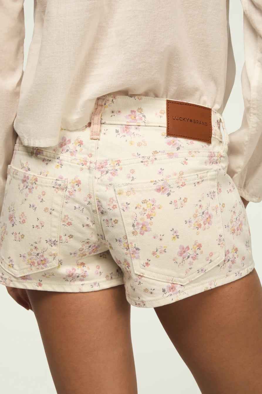 [163339-960] WOMENS LUCKY BRAND MID RISE FESTIVAL SHORT - BOPPIN' FLORALS WASH