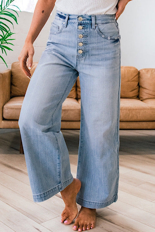 Beau Blue Wide Leg Jeans With Multiple Button Details