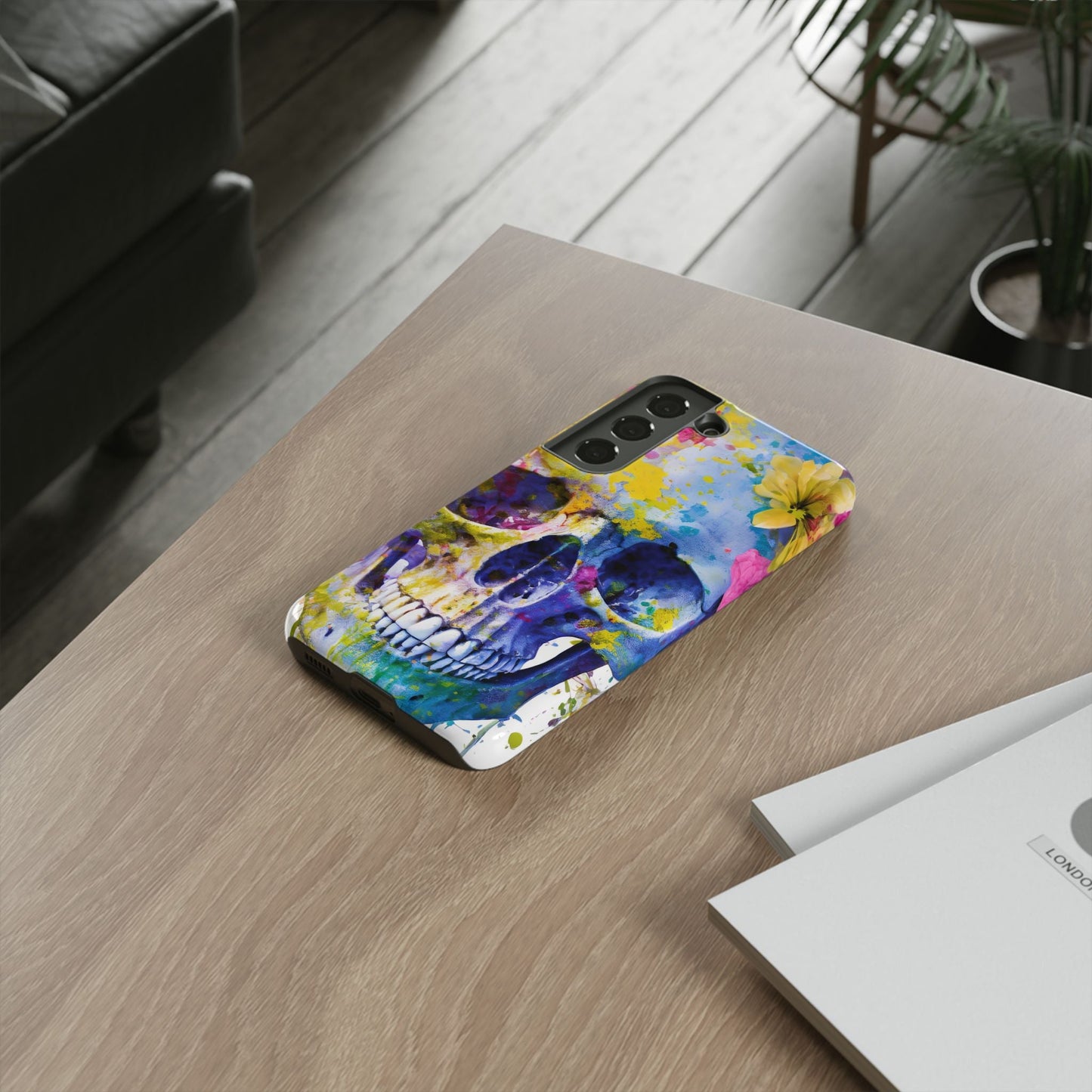 Vibrant Blue Floral Skull Tough Phone Case