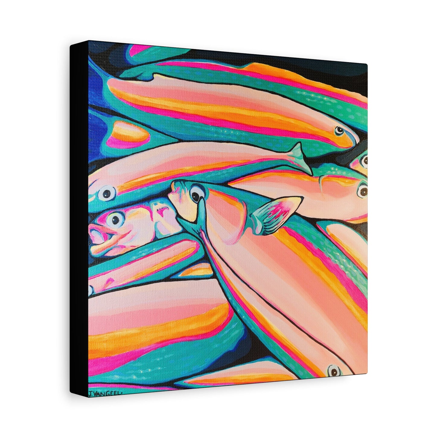 Neon Fish Canvas Print, Original Art Design, Home Decor Wall Art