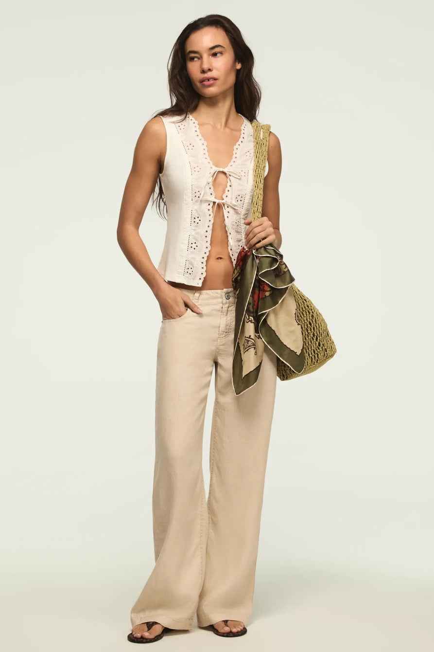 [168981-100] WOMENS LUCKY BRAND BAGGY LINEN WIDE LEG PANT - MOONSTRUCK