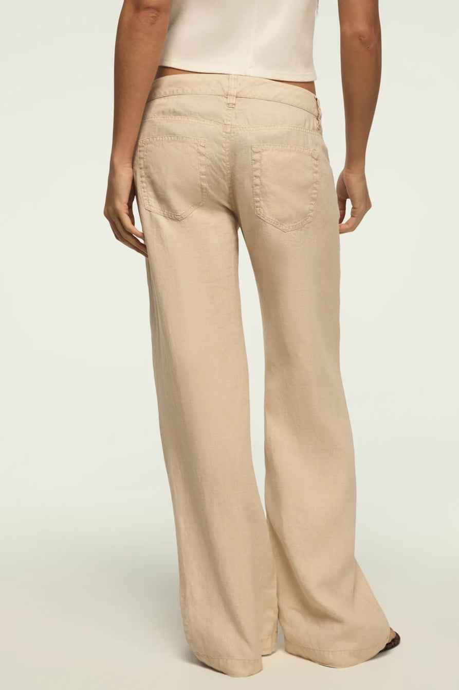 [168981-100] WOMENS LUCKY BRAND BAGGY LINEN WIDE LEG PANT - MOONSTRUCK