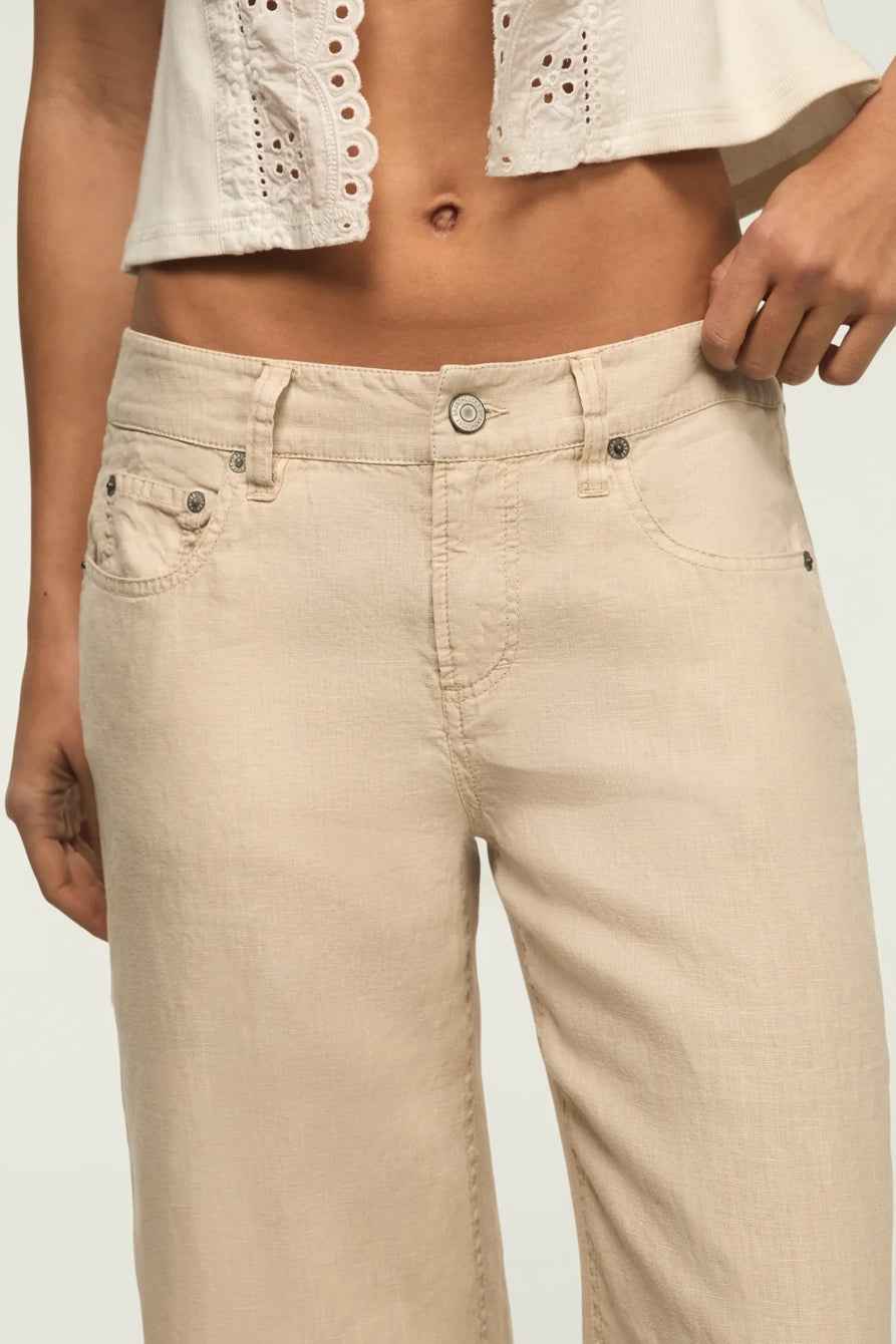 [168981-100] WOMENS LUCKY BRAND BAGGY LINEN WIDE LEG PANT - MOONSTRUCK