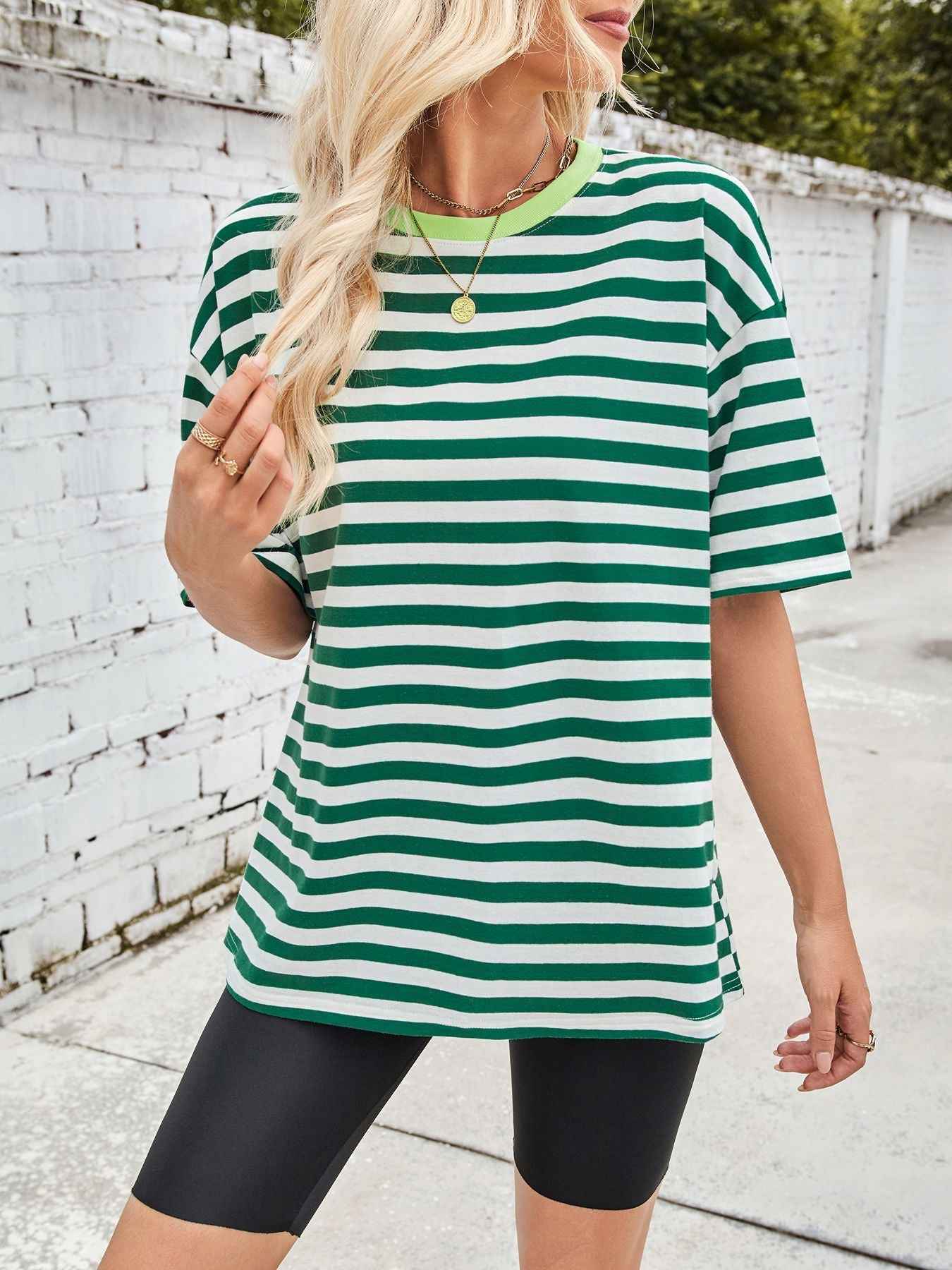 Striped Round Neck Half Sleeve T-Shirt