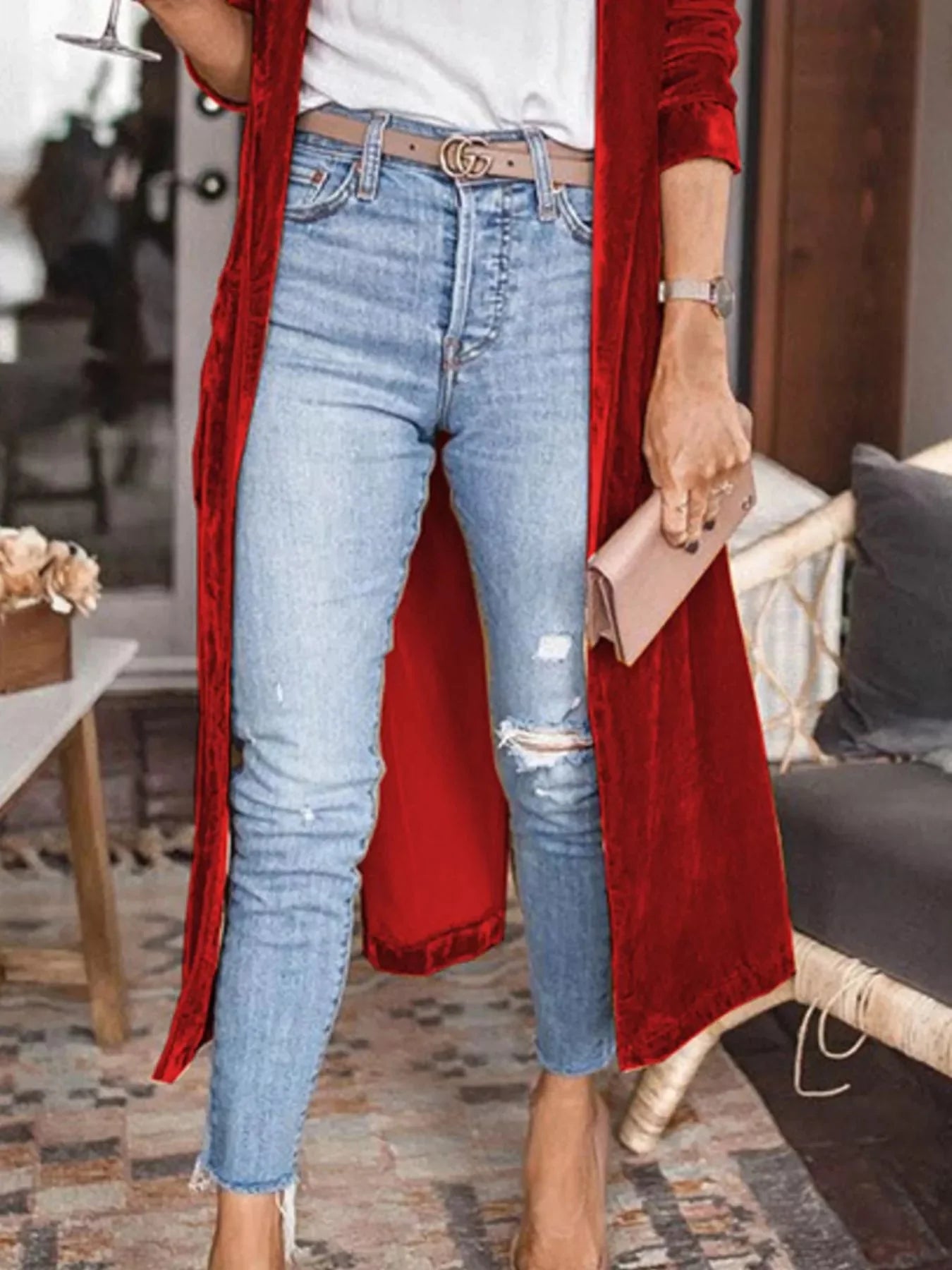 Velvet Luxe Open Front Longline Cardigan