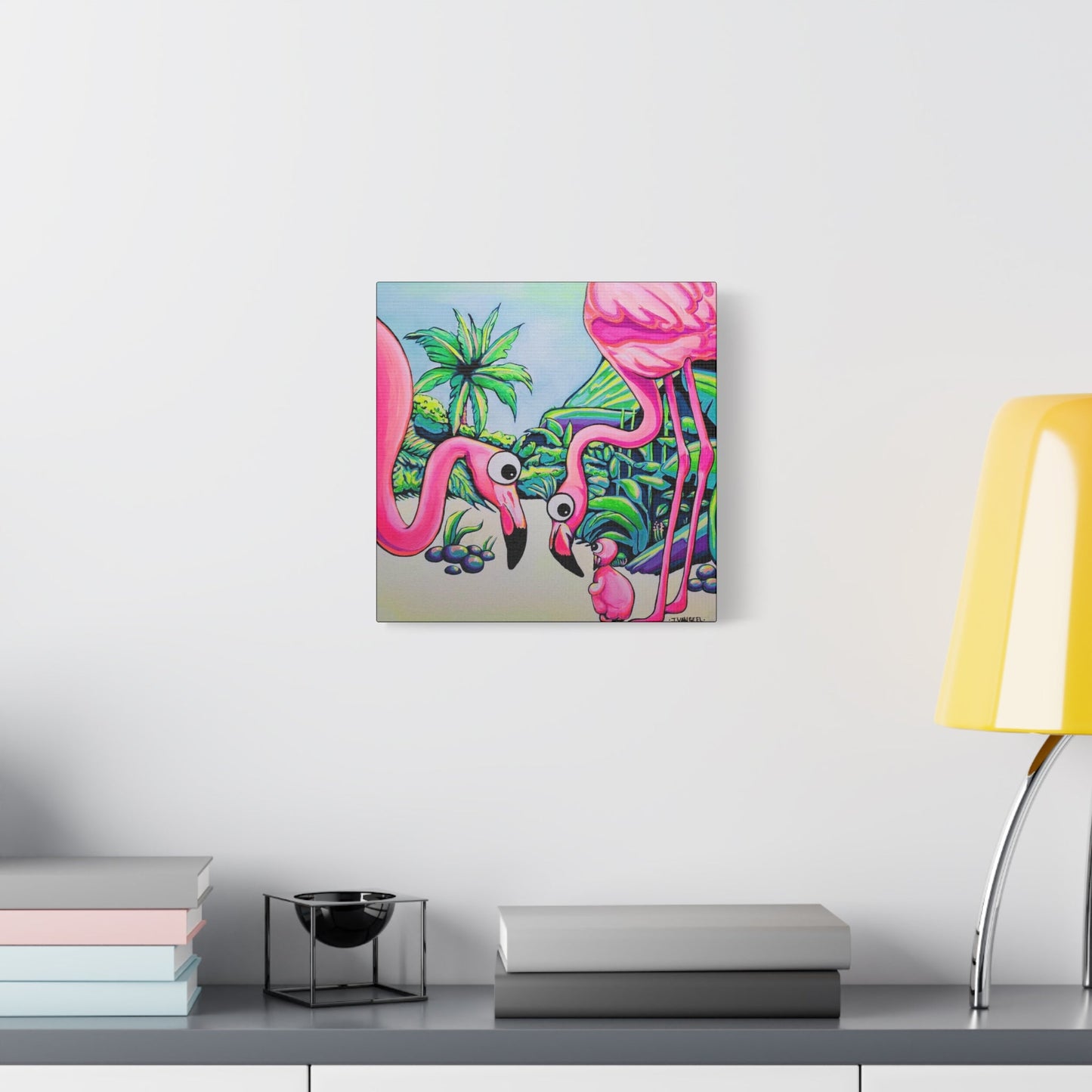 Cyclops Flamingo Family Canvas Art Print, Original Artist Design, Unique Wall Decor