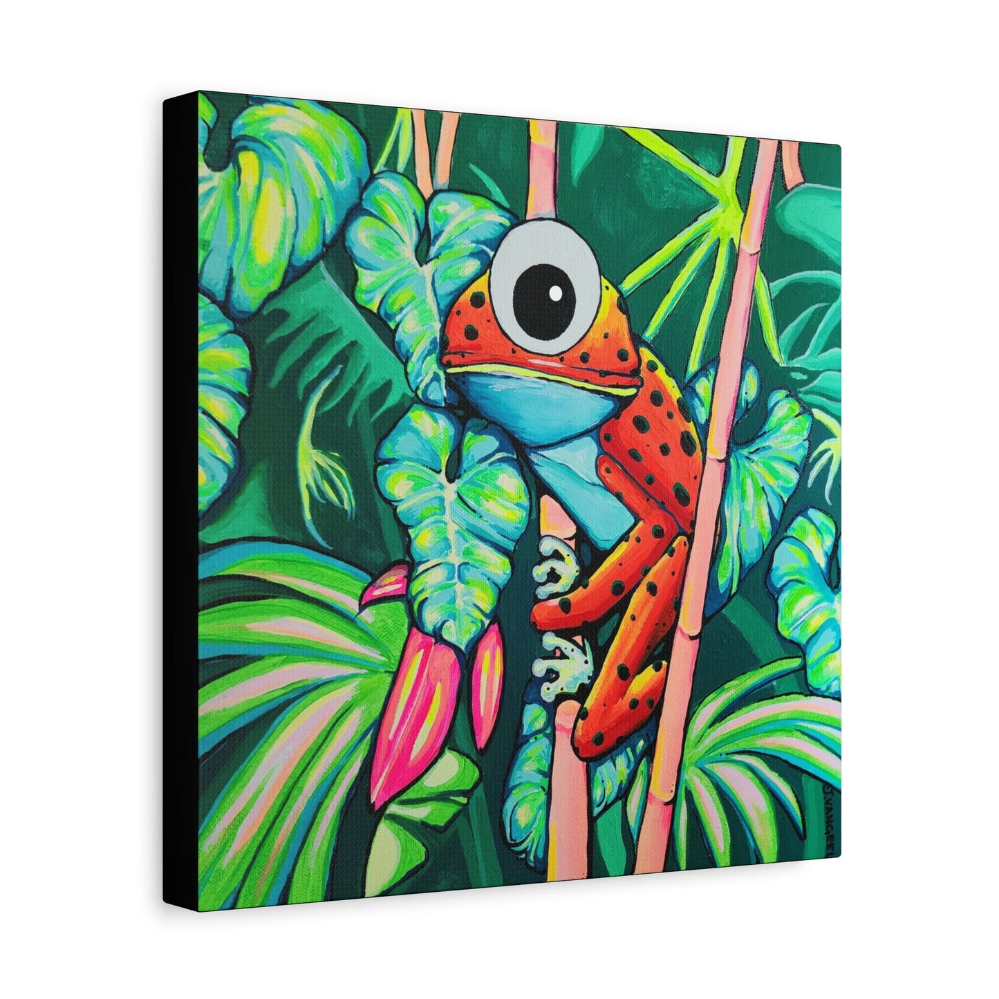 Cyclops Red Frog Canvas Print, Original Artist Design, Home Decor Wall Art