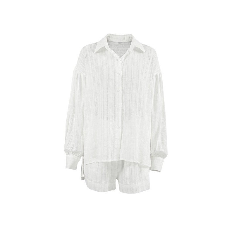 Breathable Cotton Long Sleeve Pajama Set with Shorts