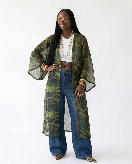 Boundless Camo Mesh Maxi Kimono