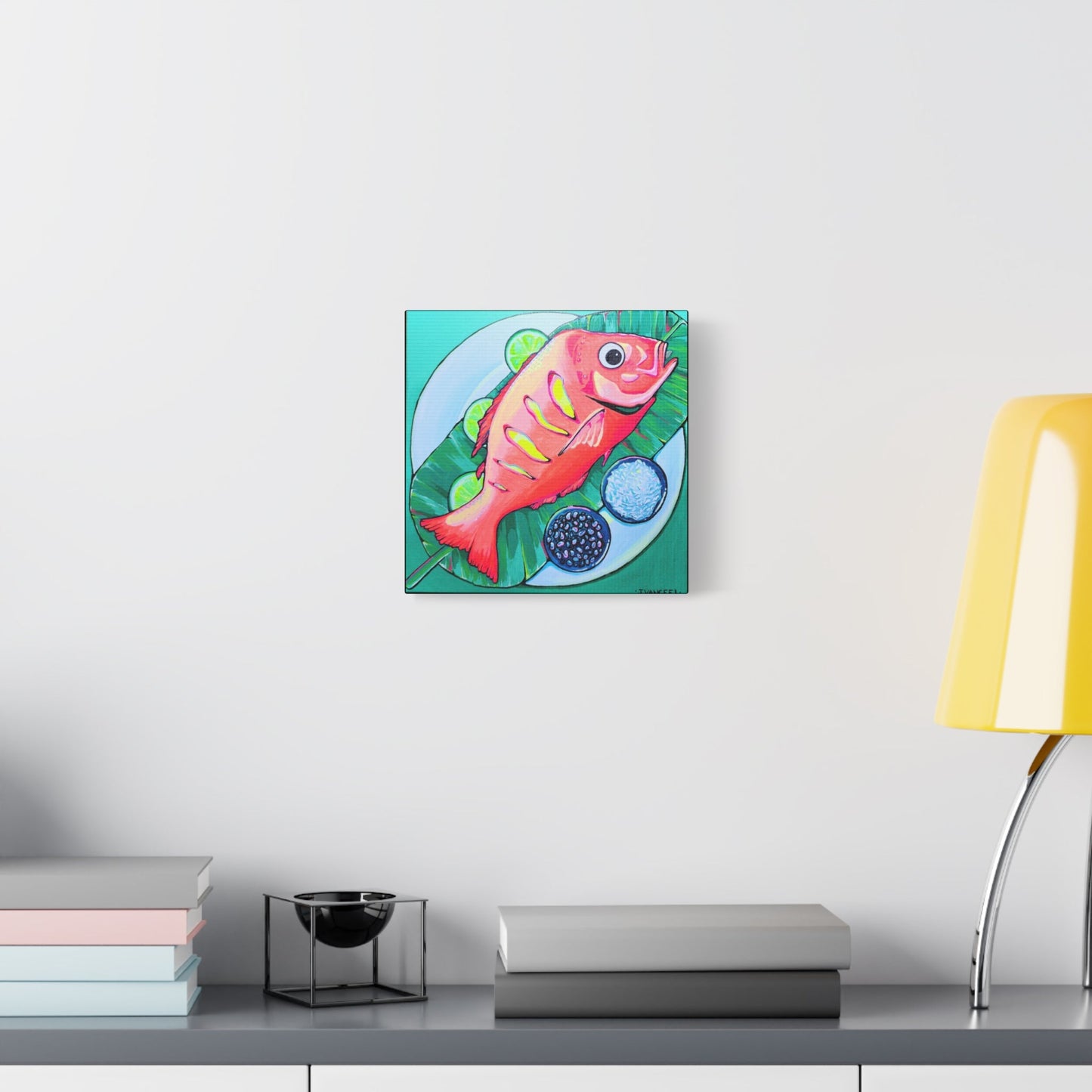 Neon Fried Fish Canvas Print, Original Artist Design, Home Decor, Wall Art