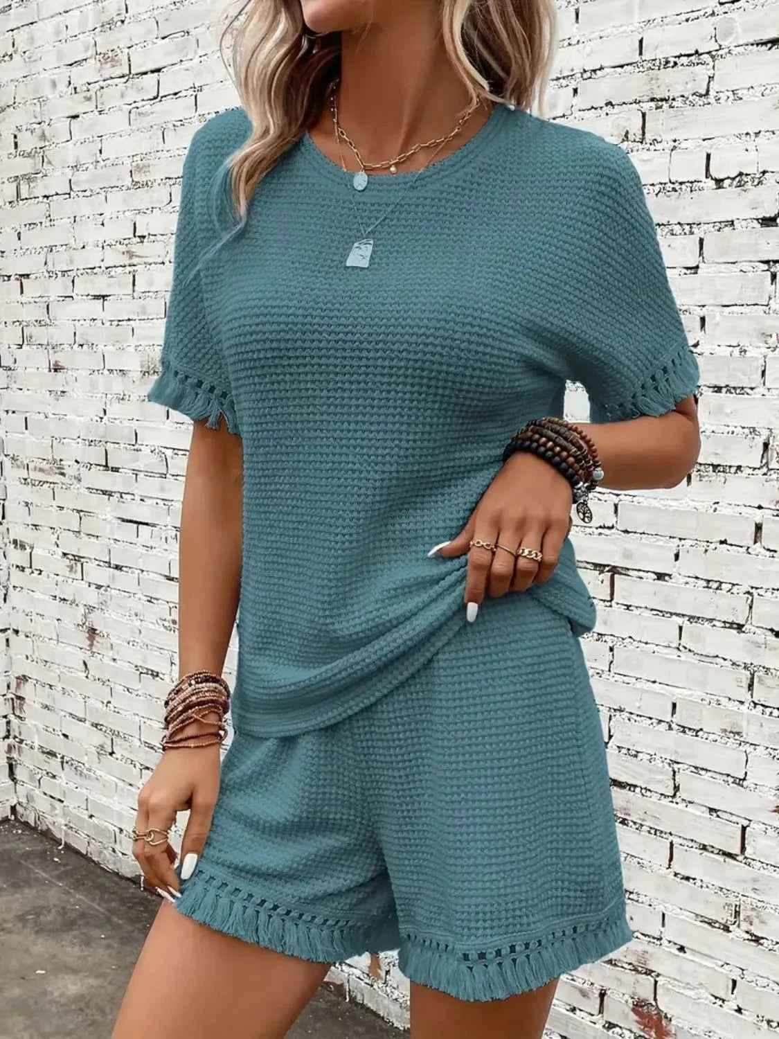 Tassel Round Neck Top and Shorts Set