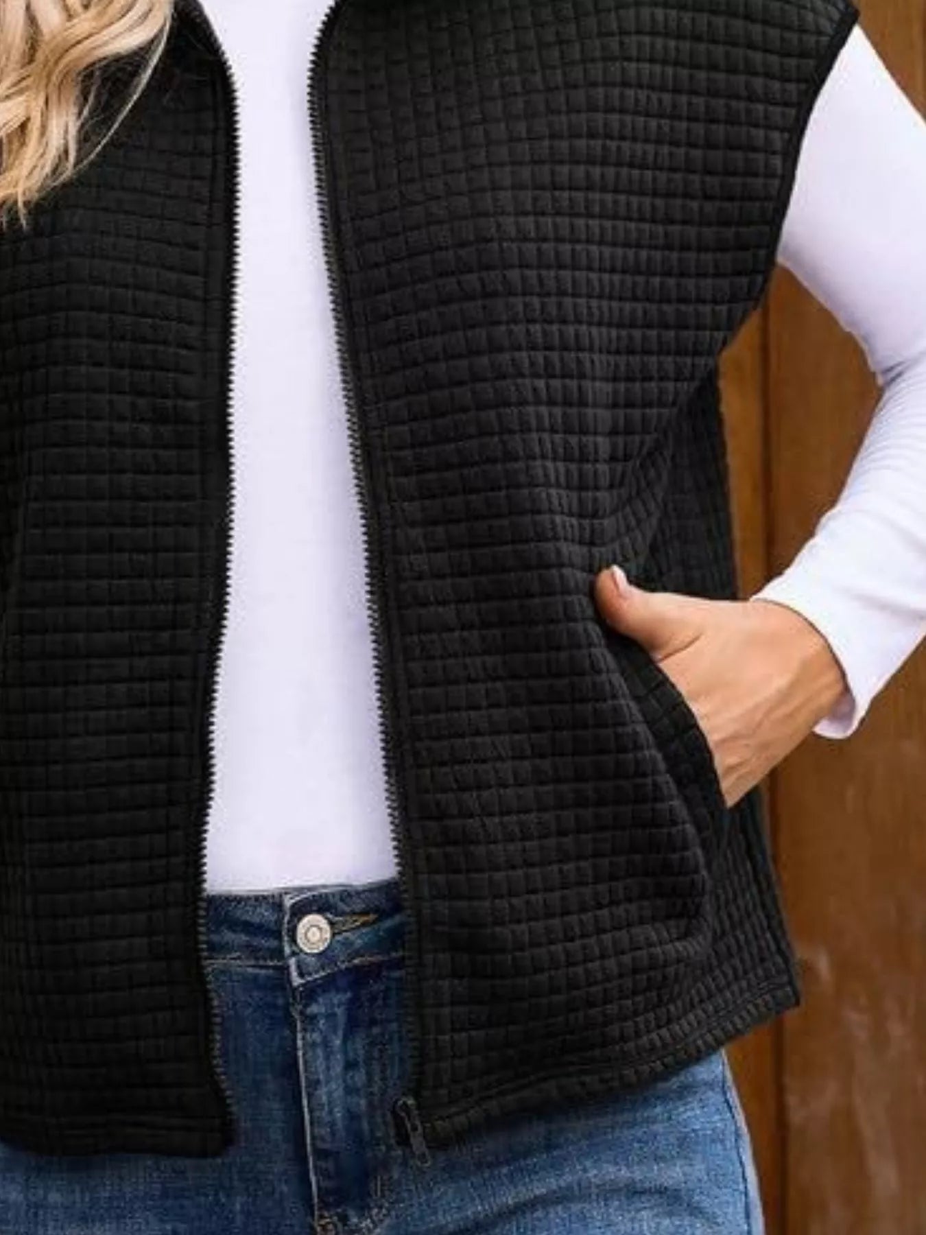 Ribbed Texture Lightweight Zip-Up Vest Coat - 3 Color Options