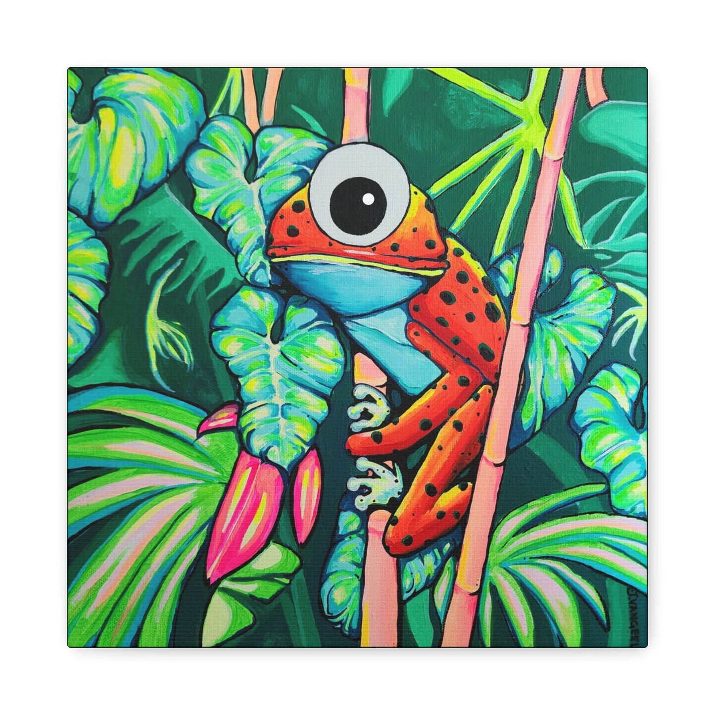 Cyclops Red Frog Canvas Print, Original Artist Design, Home Decor Wall Art