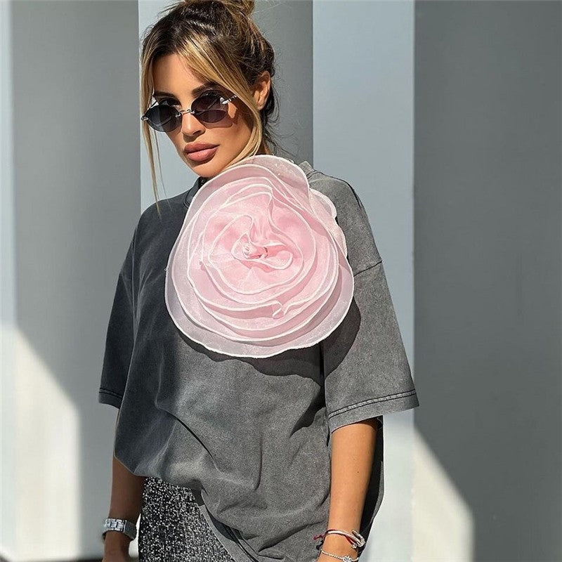 Water-Dyed Solid Color Cotton T-Shirt with Waxed Finish