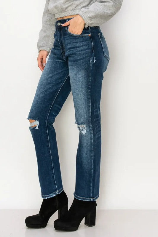 Ariel High Rise Stretch Distressed Straight
