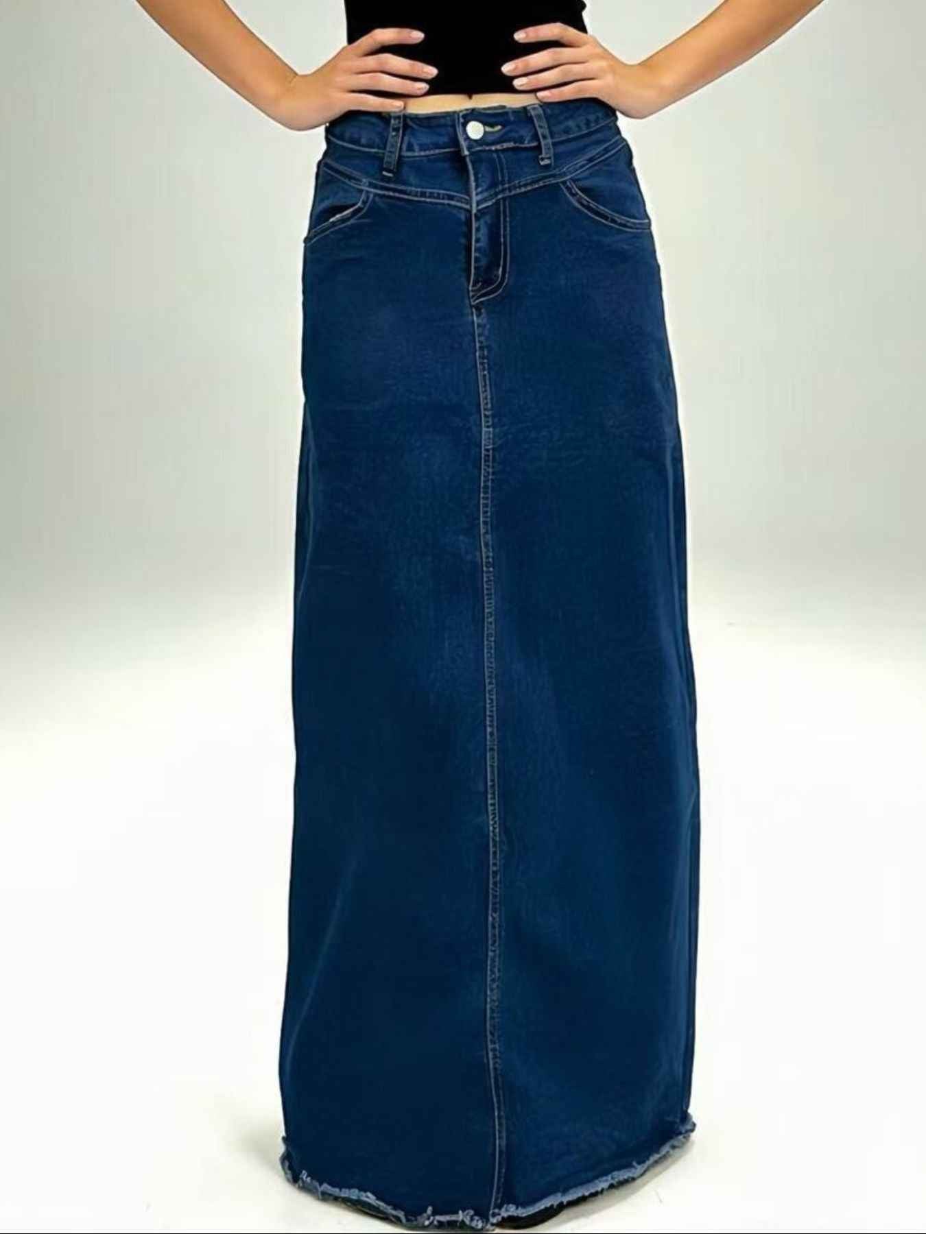 Raw Hem Maxi Denim Skirt