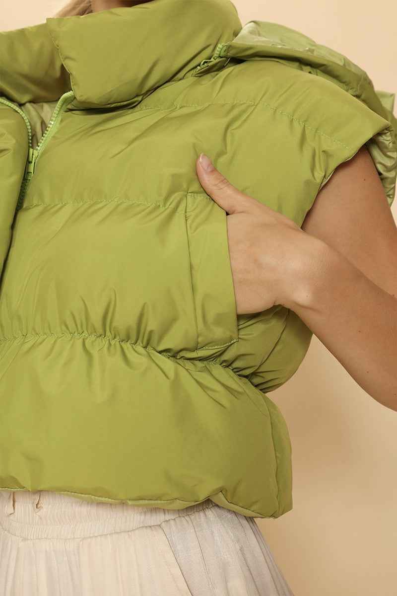 Cropped Puffer Vest with Hood