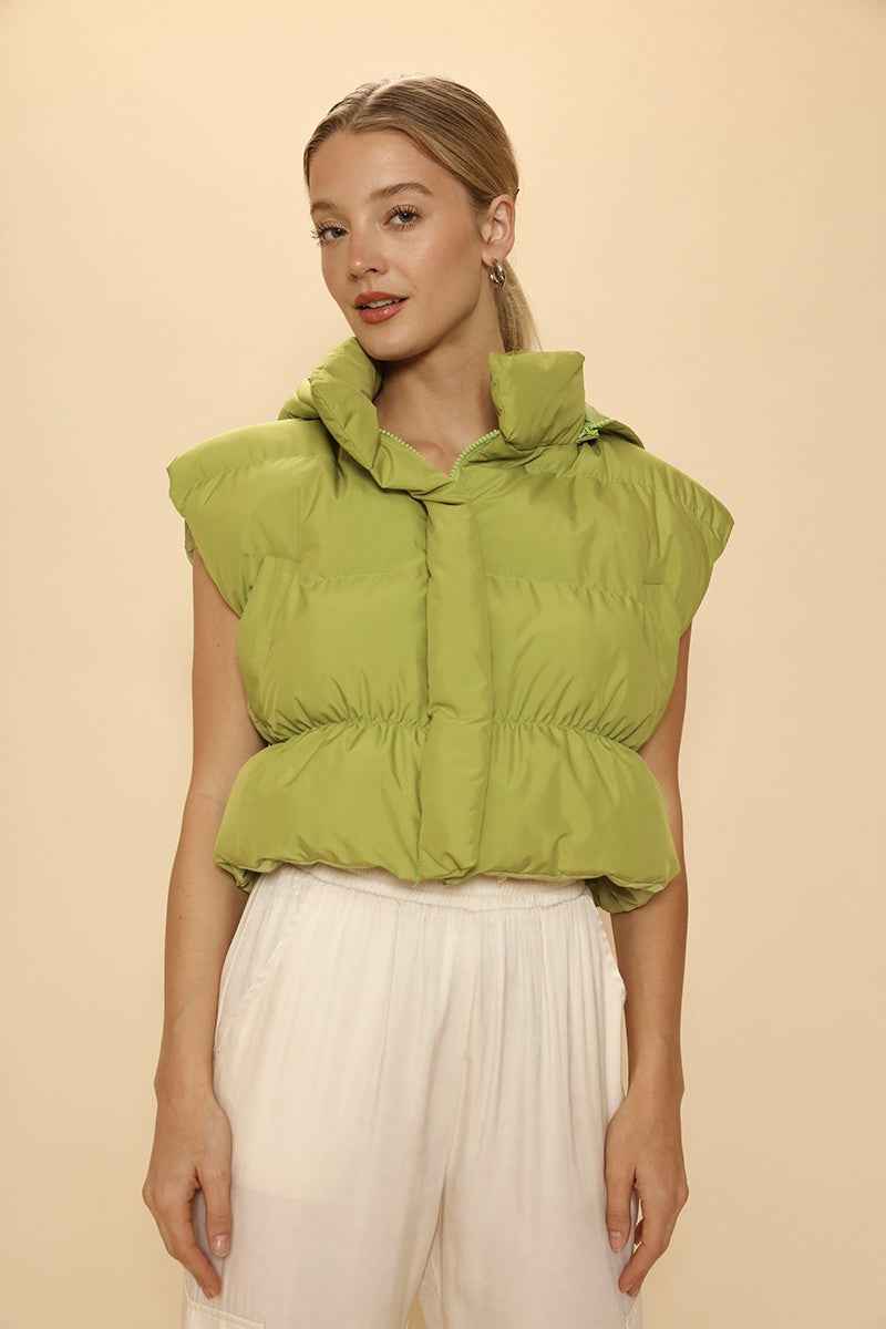 Cropped Puffer Vest with Hood