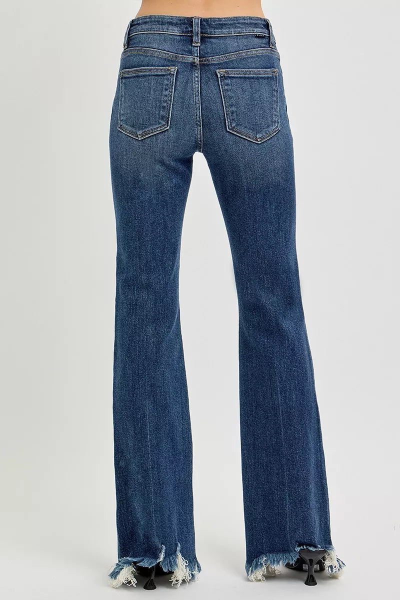 RISEN Jeans - Full Size Mid Rise Flare Frayed Hem Jeans